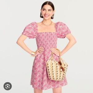 J Crew Puff Sleeve Smocked Mini Dress Size Small Tall (ST) NWT